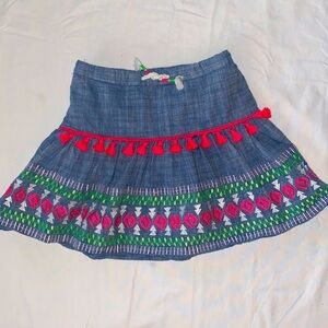 Cat & Jack Denim Patterned Skirt with Pink Fringe S